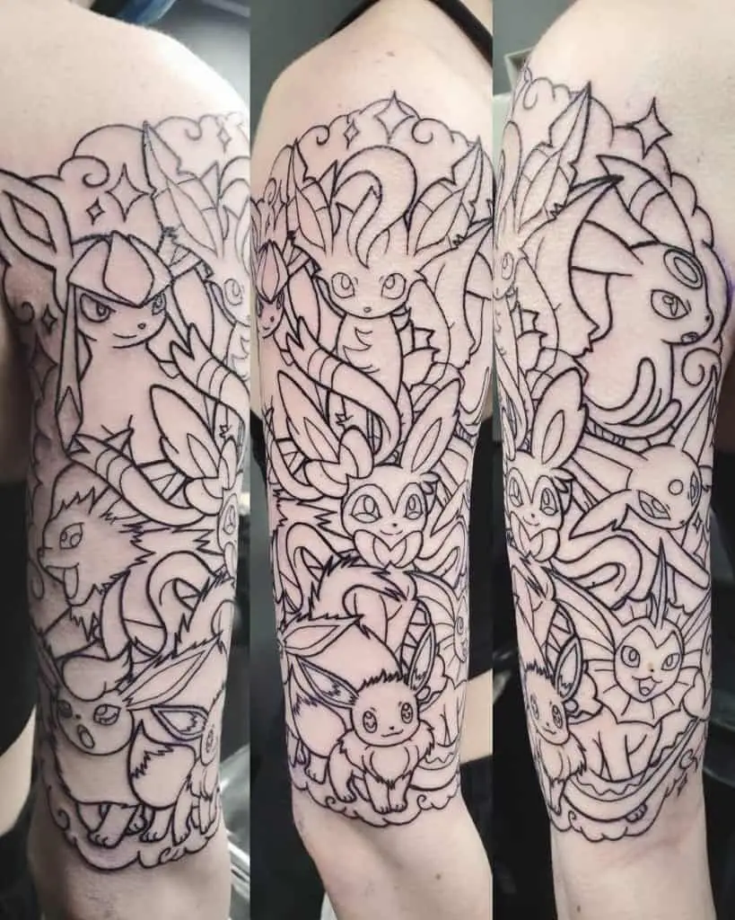 Pokemon Tattoo Sleeve on Full Shoulder