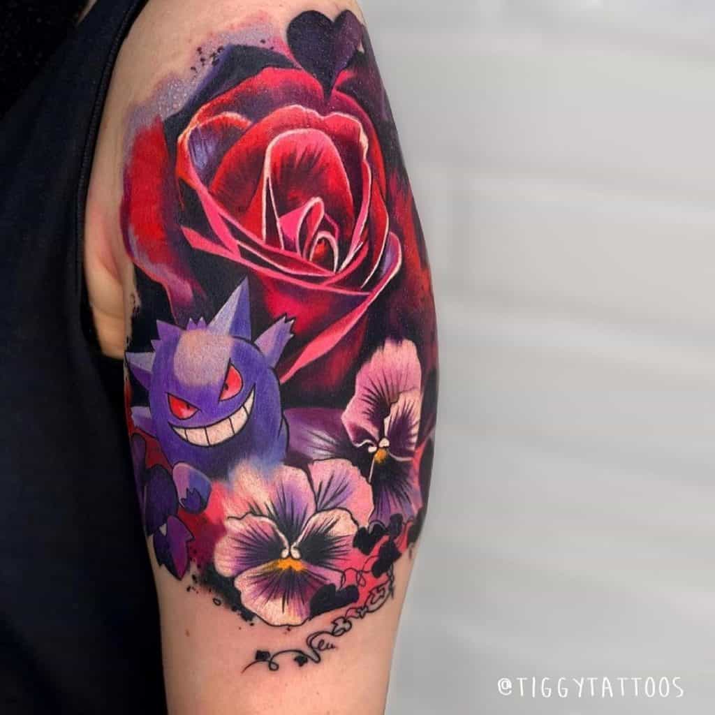 Pokemon and Flower Tattoo