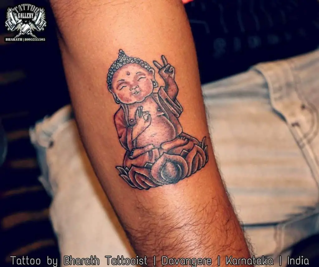Small Peace Showing Tattoo Buddha 