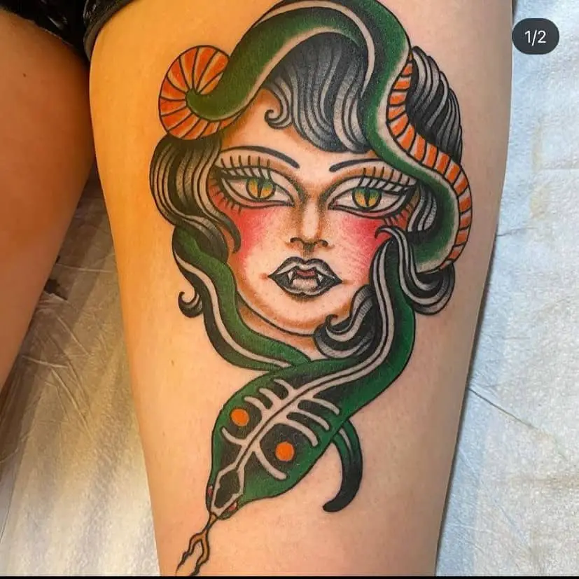 Woman Head and Snake Tattoo