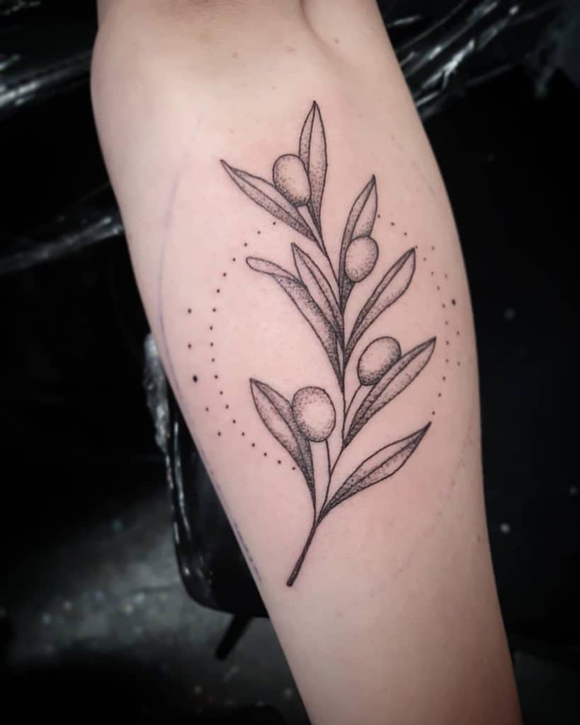 Dot-Work Olive Branch Tattoo 1