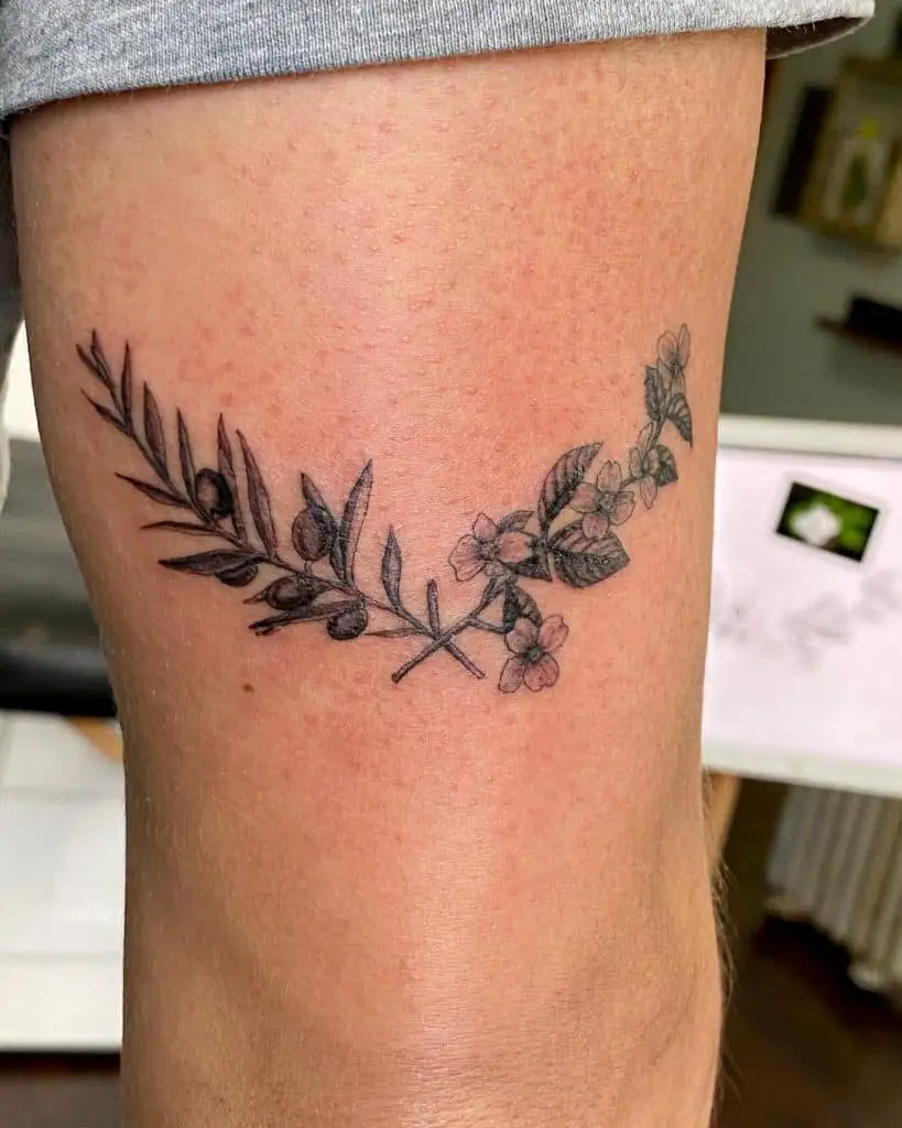 Olive Branch Tattoo With Floral Elements 1