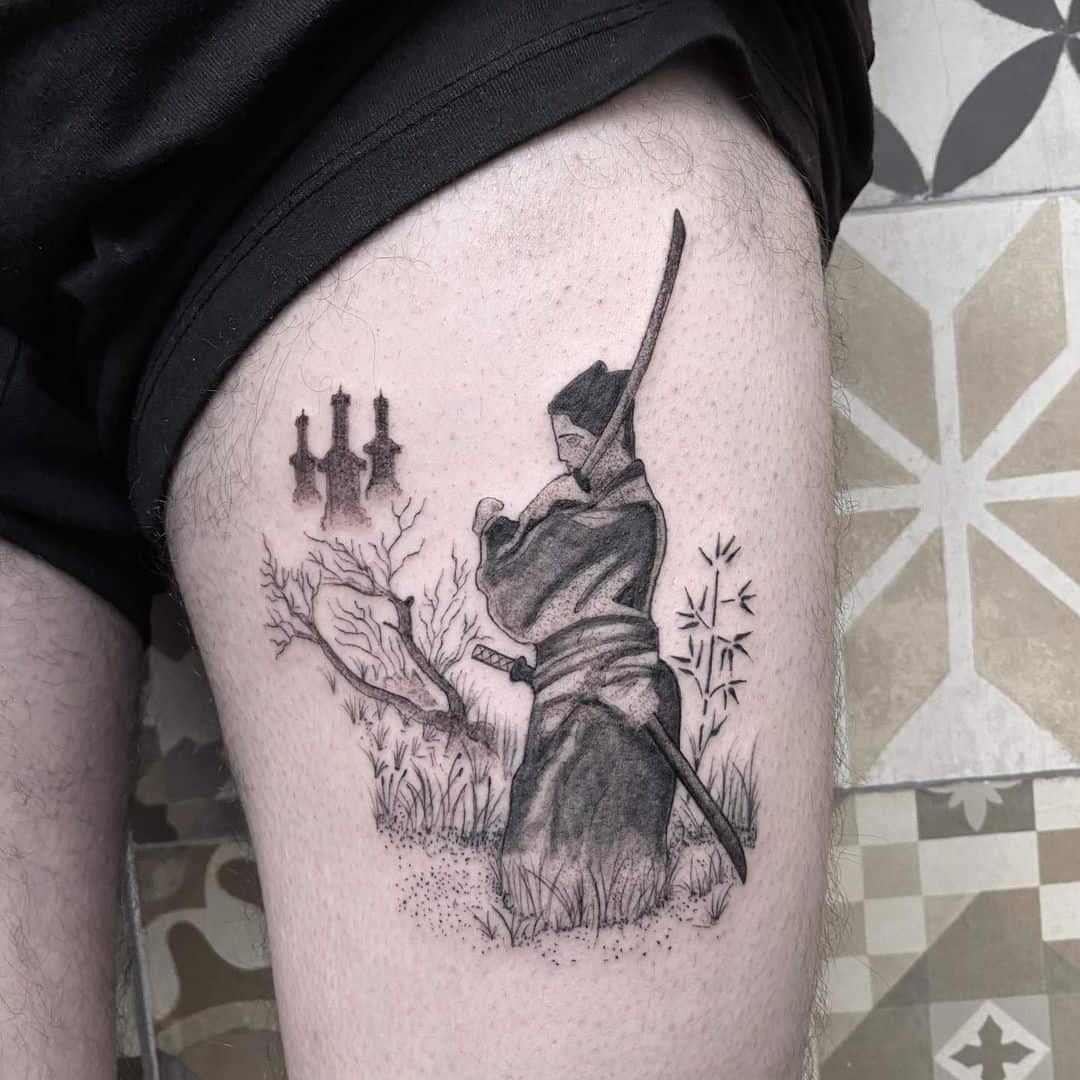 Black & White Geisha Samurai Tattoo 