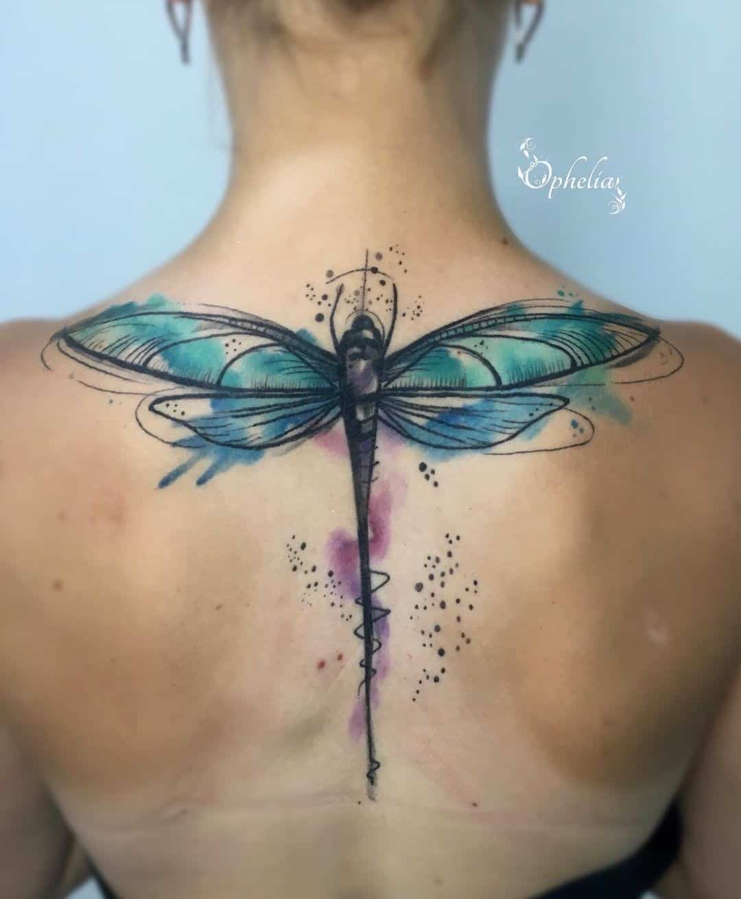 Blue Neck Dragonfly Tattoo 
