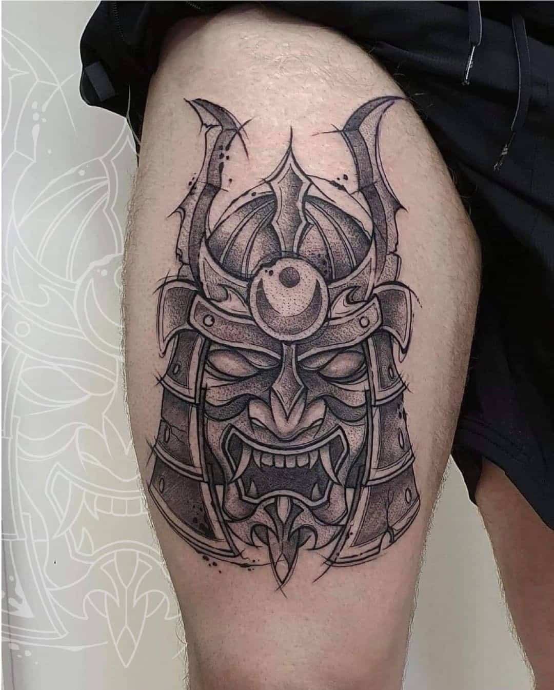 Giant Thigh Samurai Tattoo Black Idea