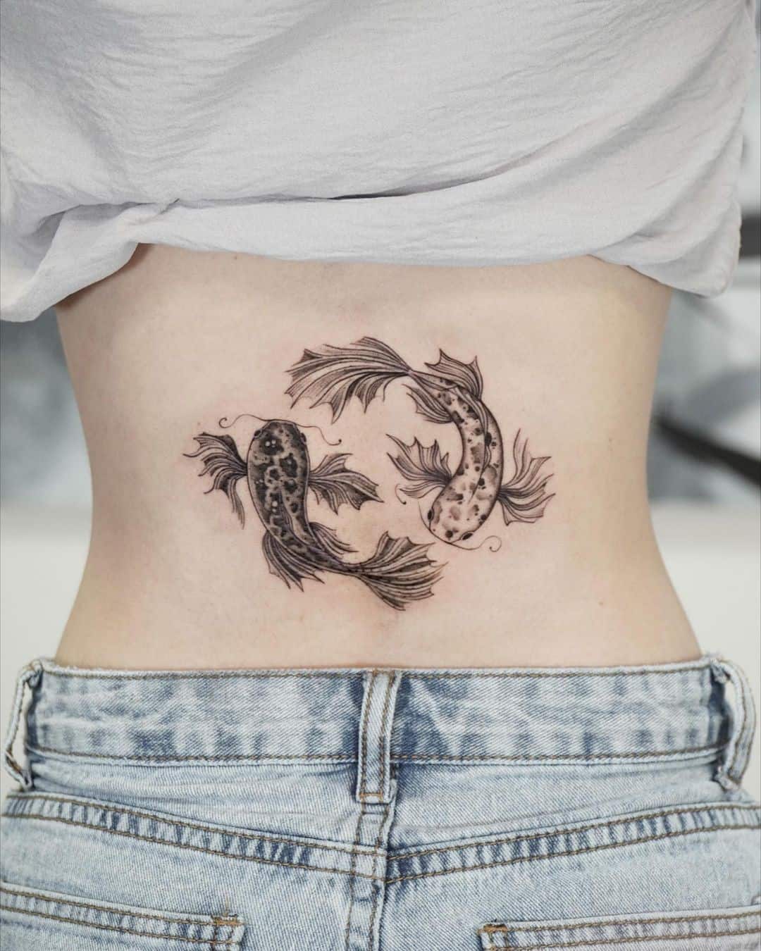 Koi Fish Yin Yang Tattoo Over Back 