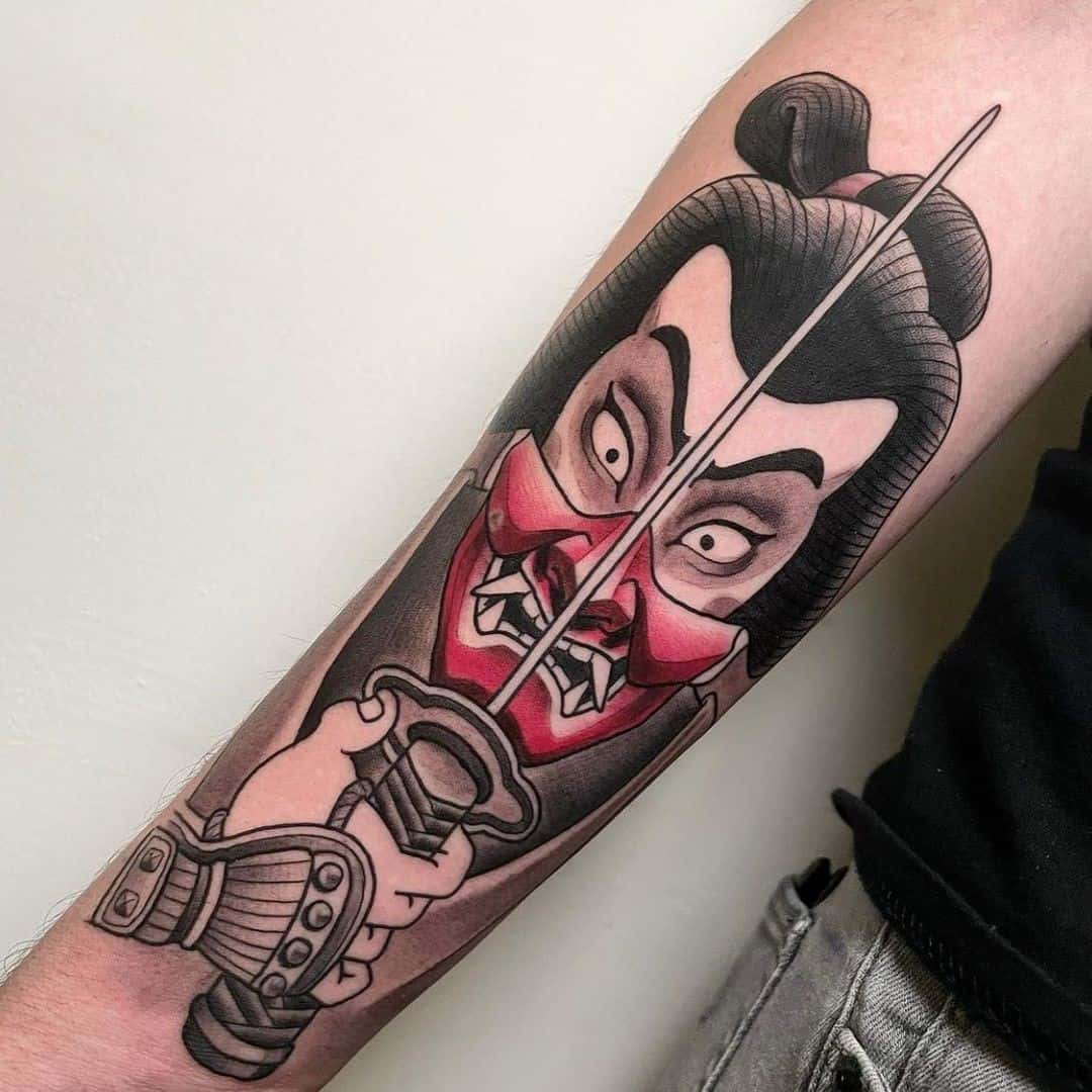 Samurai Head Tattoo Sword Print 