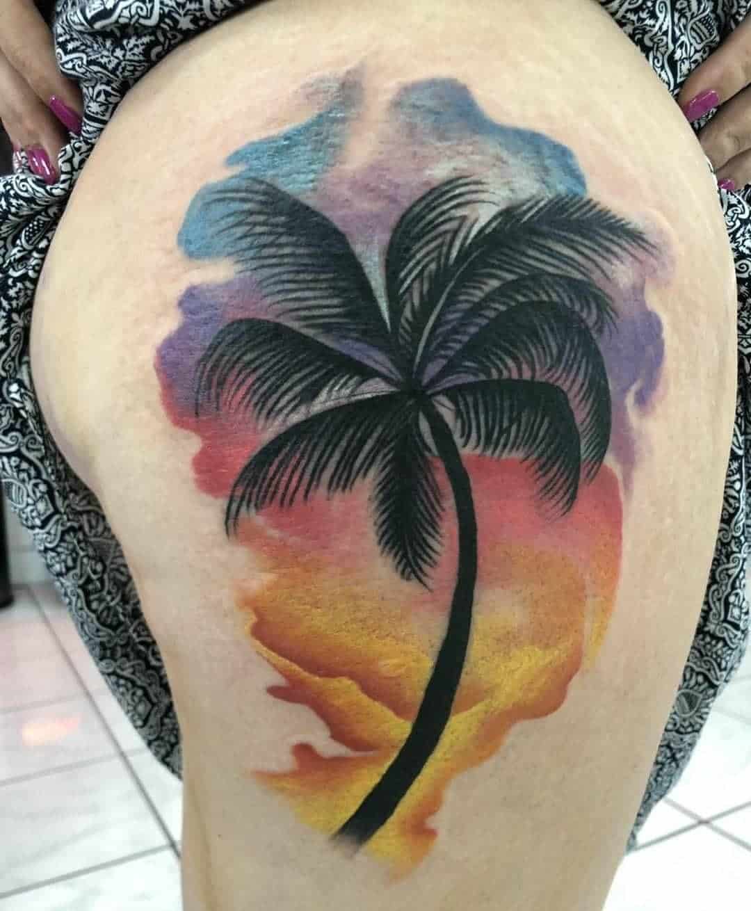 Watercolor Palm Tree Tattoo 3