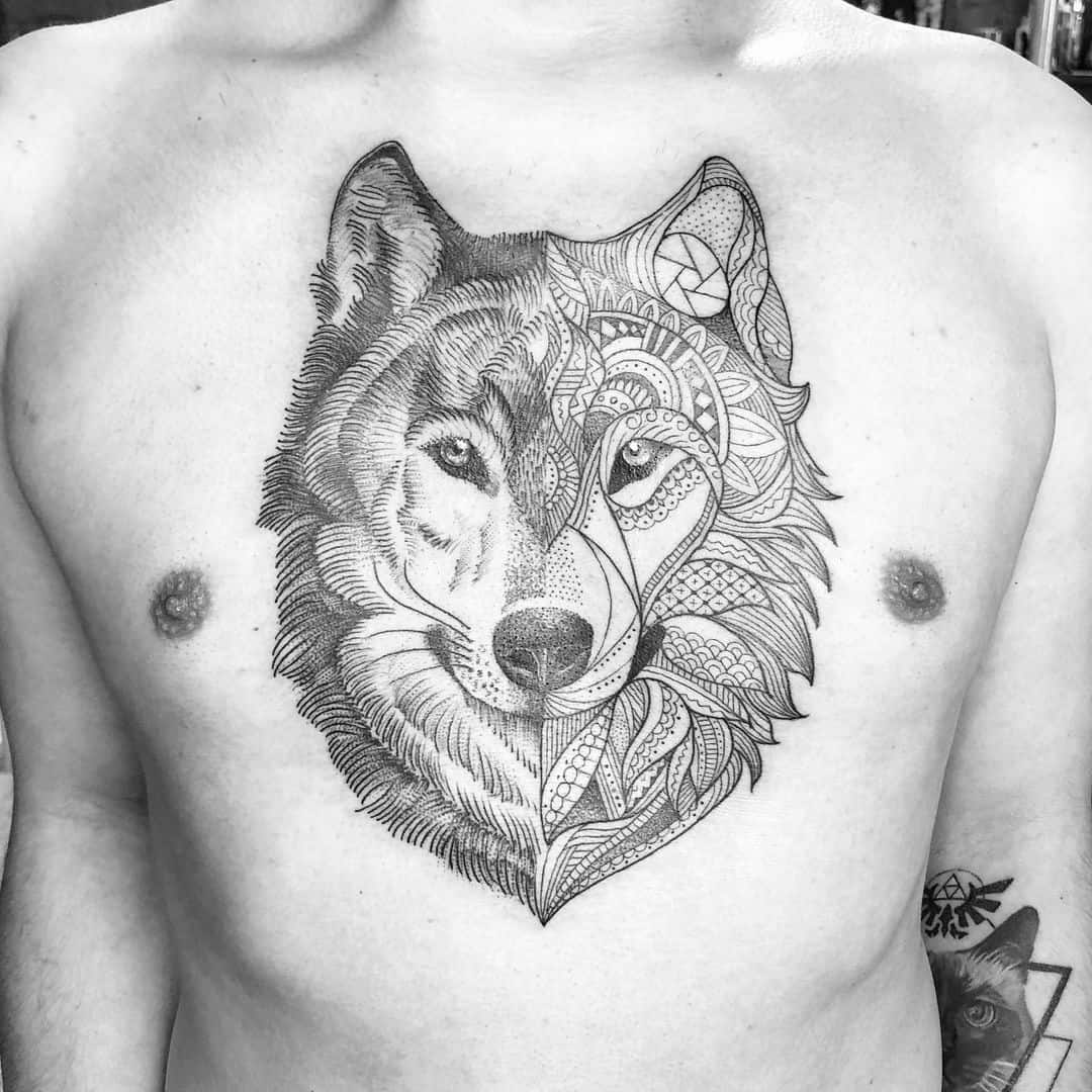 Wolf Sternum Tattoo 1
