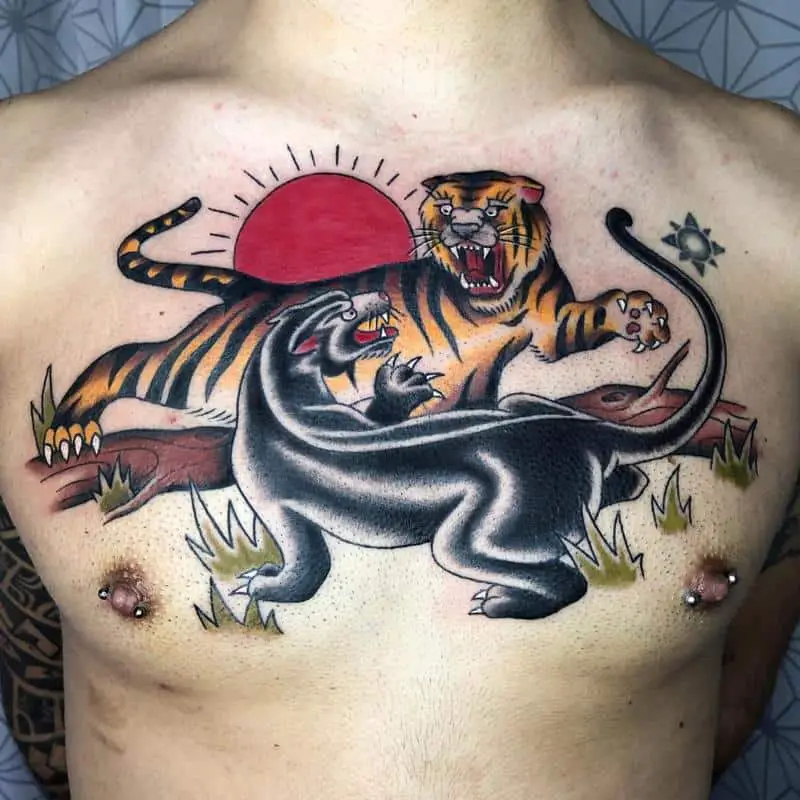 American traditional chest tattoo 3