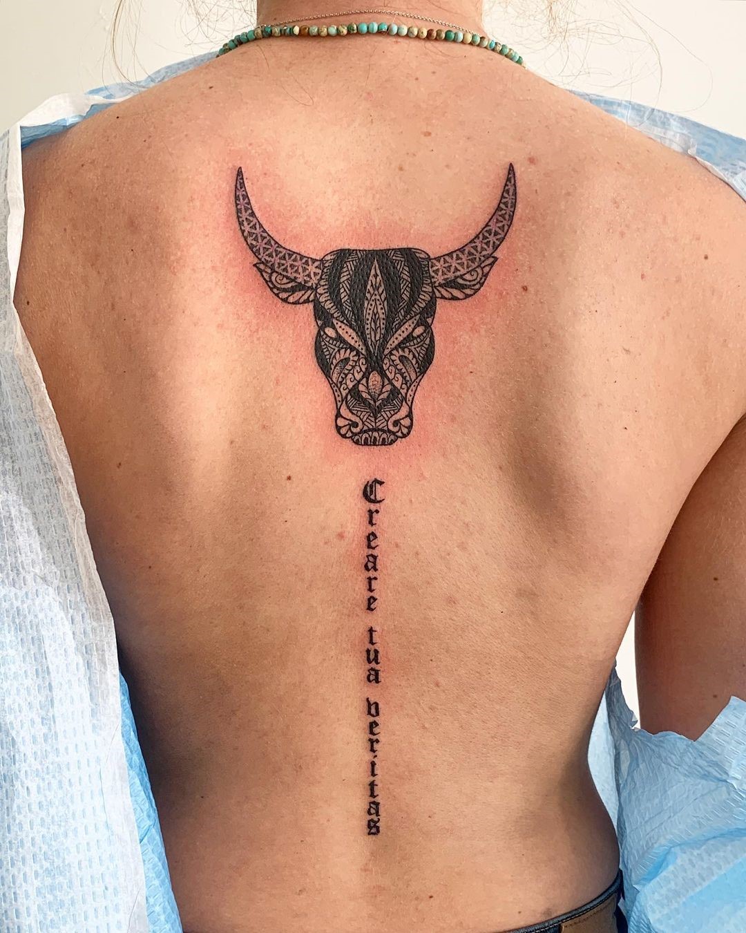 Back Spine Tattoos Bull Inspired