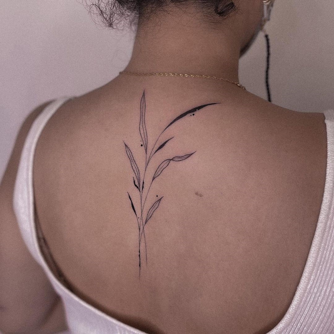 Delicate Grass Spine Tattoo 