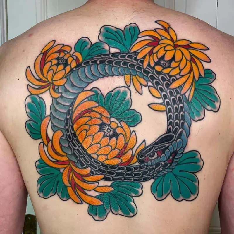 Flower ouroboros tattoo 4