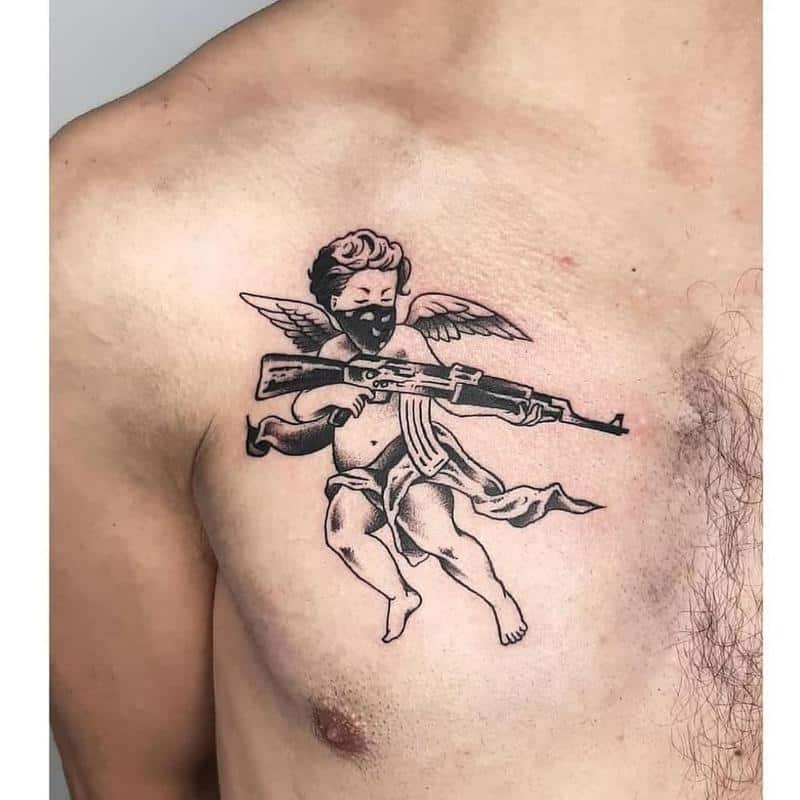 Gangster chest tattoo 1