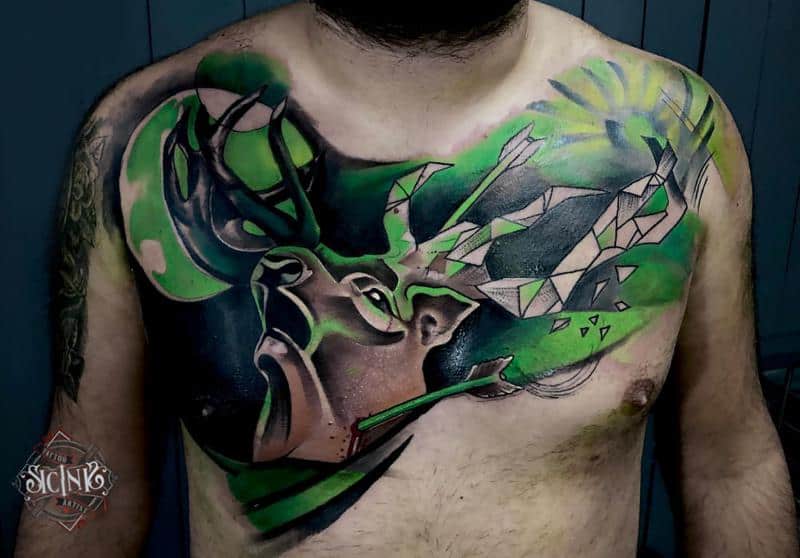 Multicolor chest tattoo 3