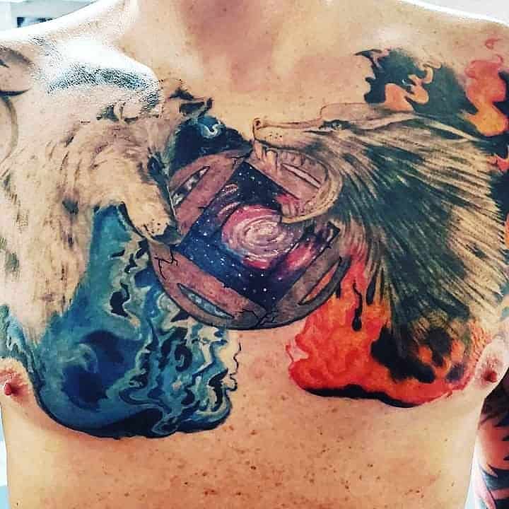 Multicolor chest tattoo 5