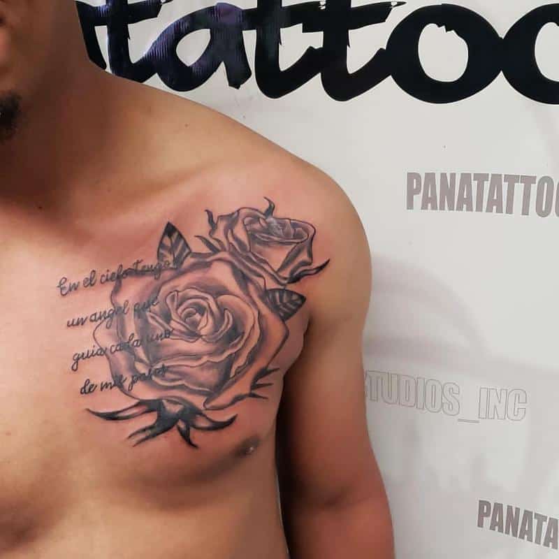 Rose chest tattoo 3