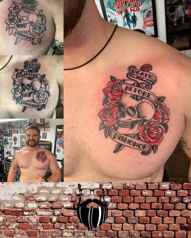 Rose chest tattoo 5