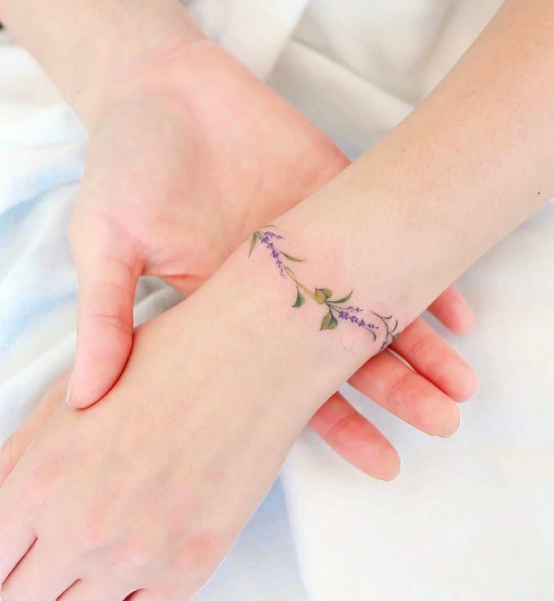 Small Purple Bracelet Flower Tattoo 