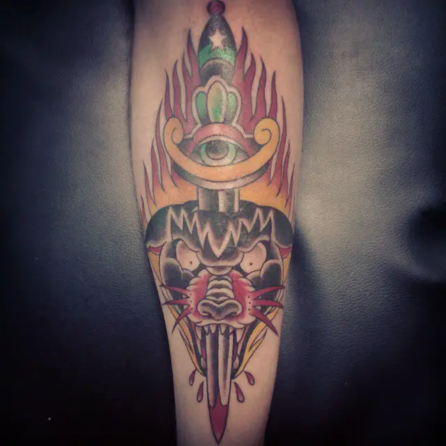 Dagger and Panther Head Tattoo 3