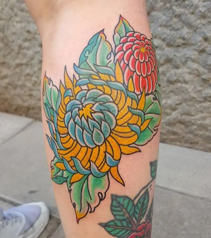 American Traditional Chrysanthemum Tattoo 1
