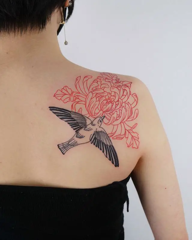 Chrysanthemum and Bird Tattoo 1