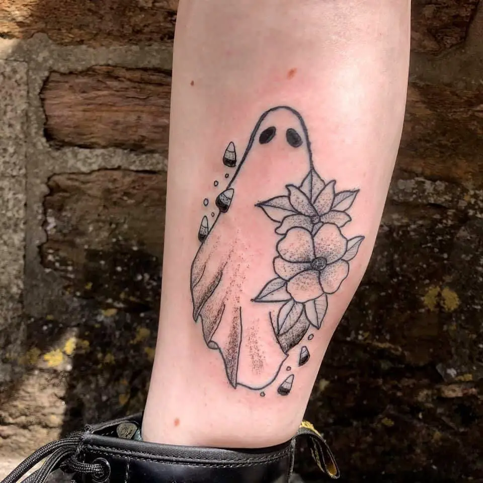 Ghost Tattoo Designs With Flowers 