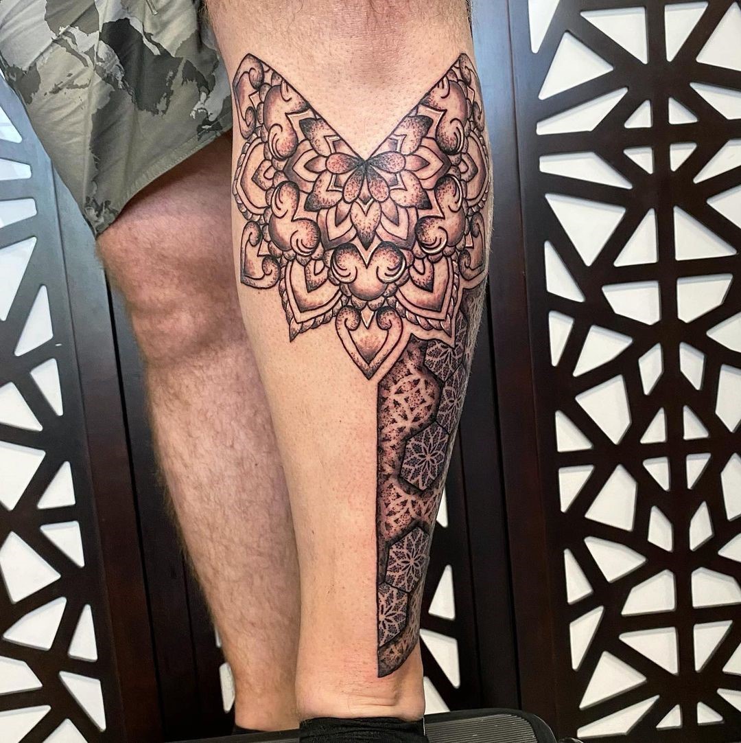 Leg & Calf Flower Of Life Tattoos