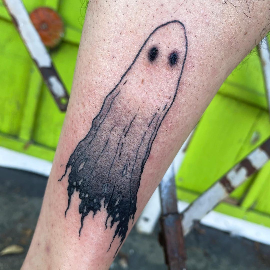Small Black Ink Ghost Tattoo 