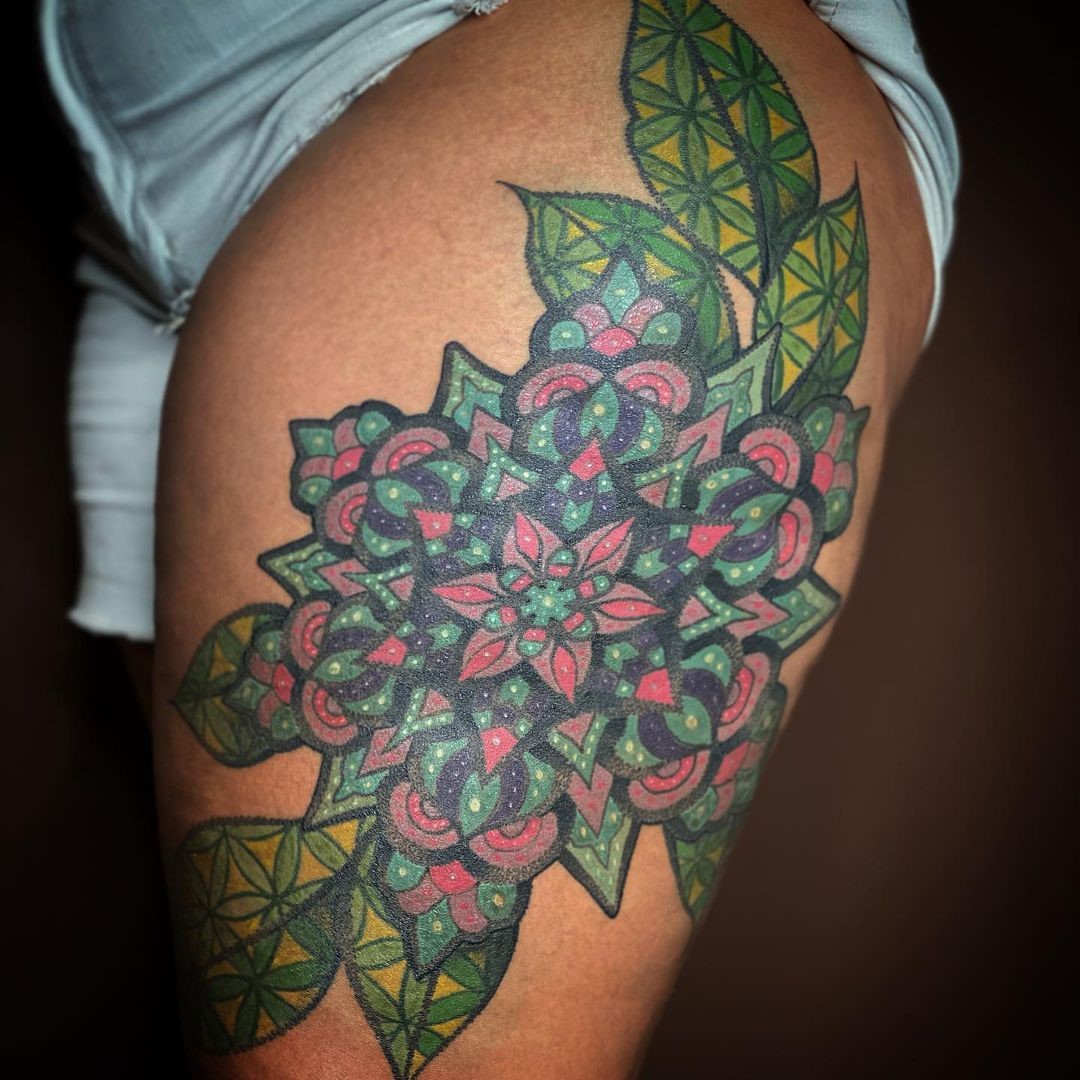 Thigh Colorful Loud Flower Of Life