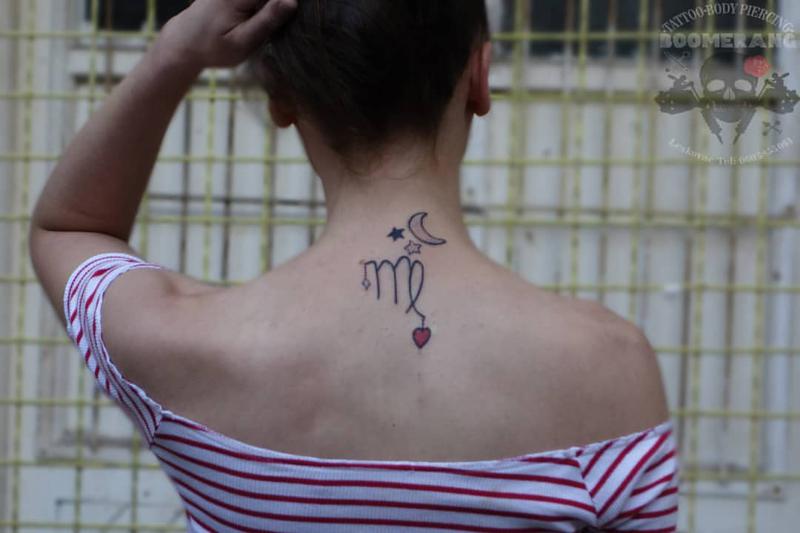 Virgo Tattoo Behind Neck
