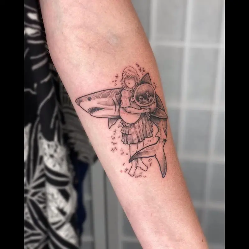 A Girl With A Shark Tattoo Design
