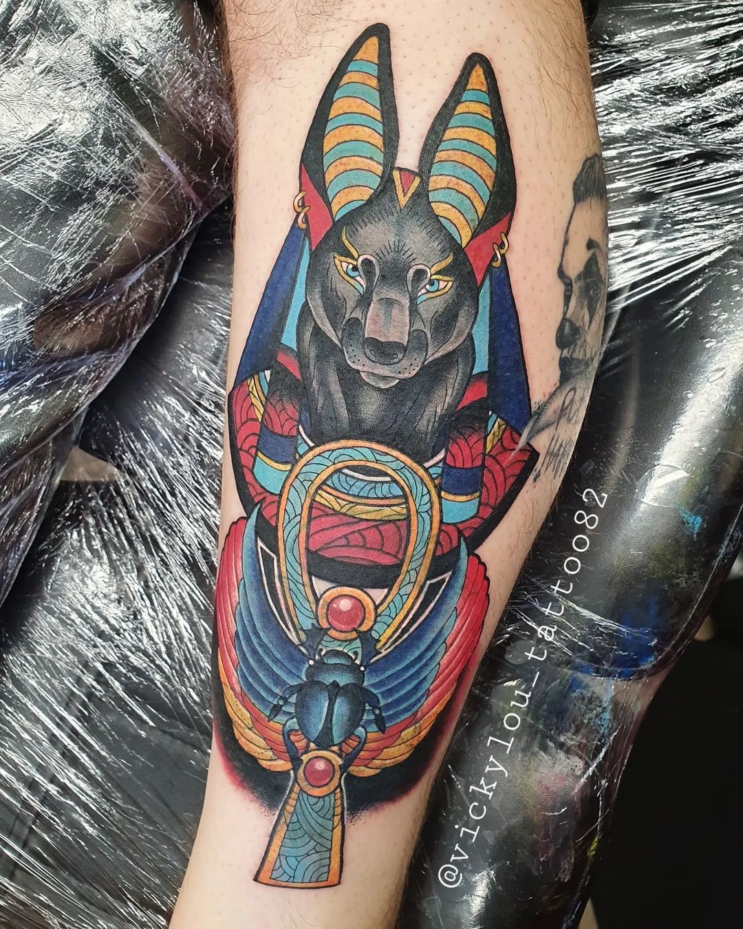 Colorful & Unique Anubis Tattoo