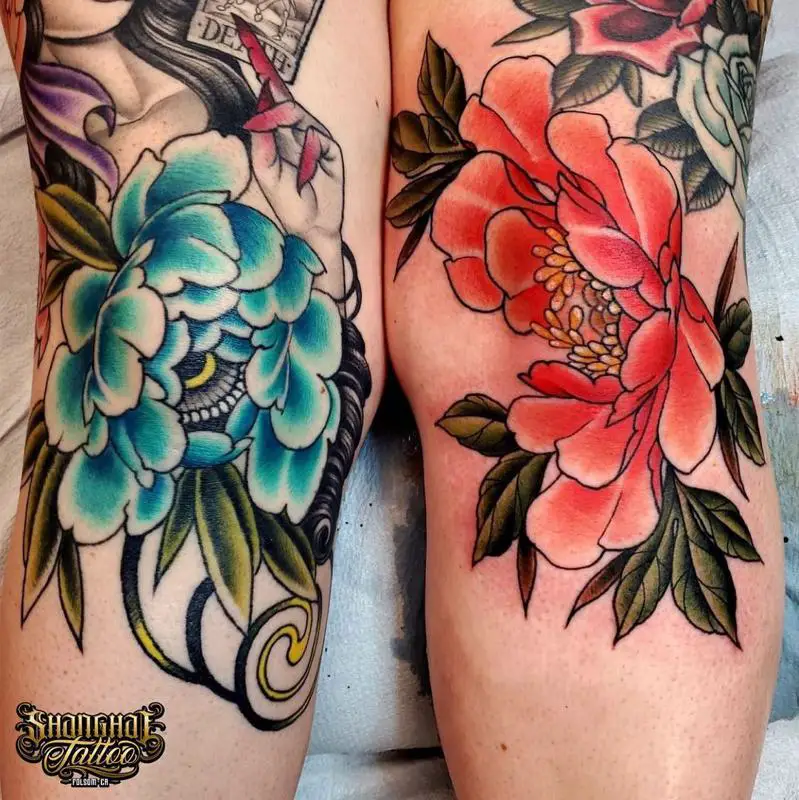 Floral Knee Tattoos 2