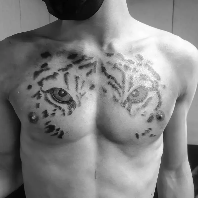 Tiger Eyes Chest Tattoo Design