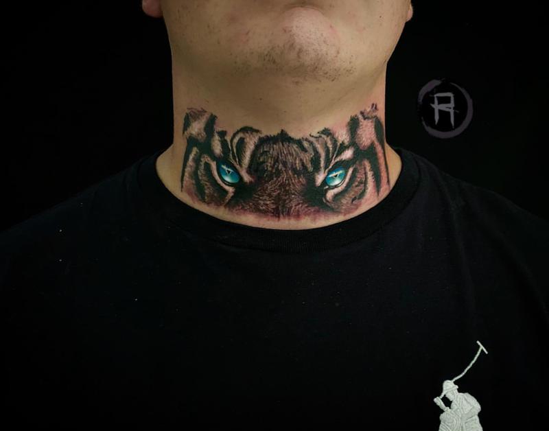 Tiger Eyes Neck Tattoo Design