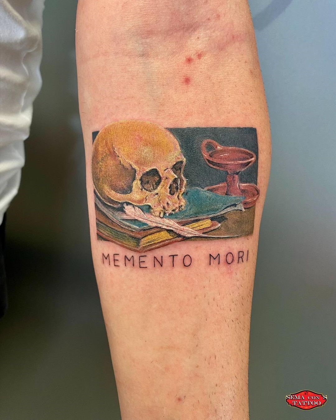 Artsy Forearm Memento Mori Tattoo