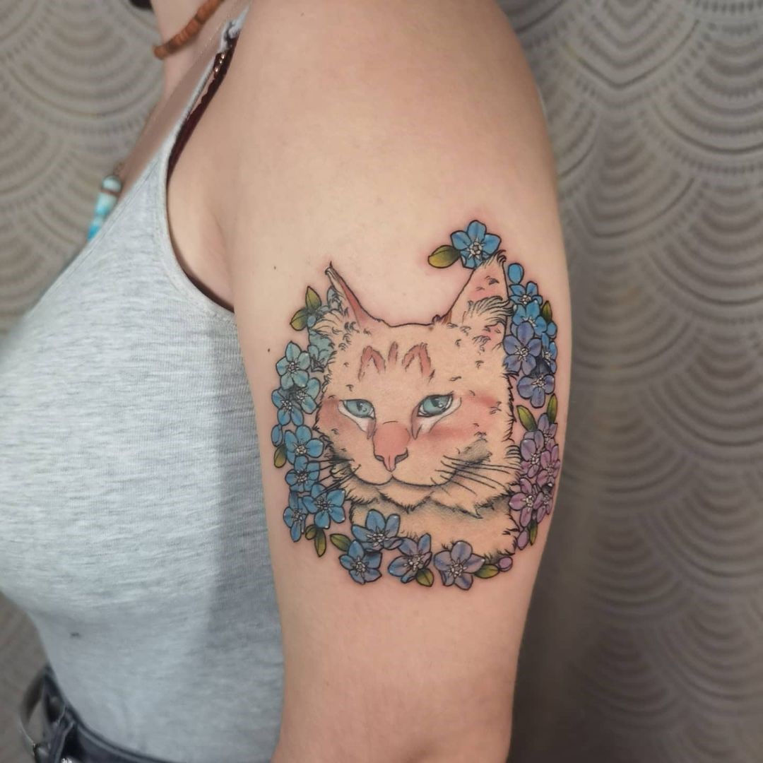 Blue Cat Tattoo On Arm