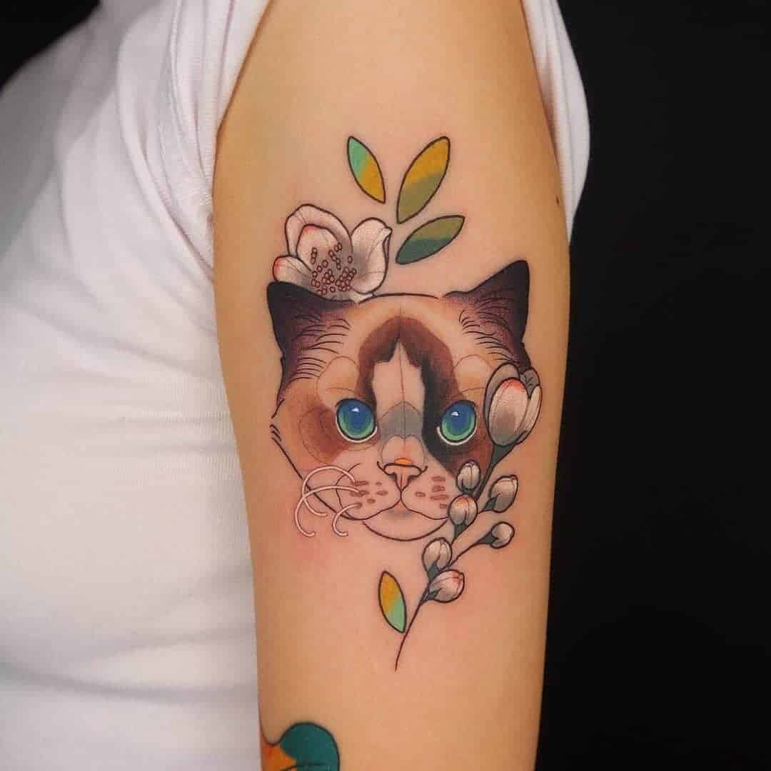 Colorful Arm Cat Tattoo