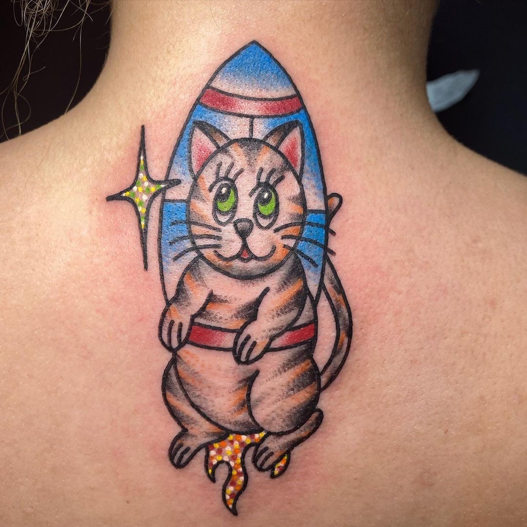 Neck Cat Tattoo Design