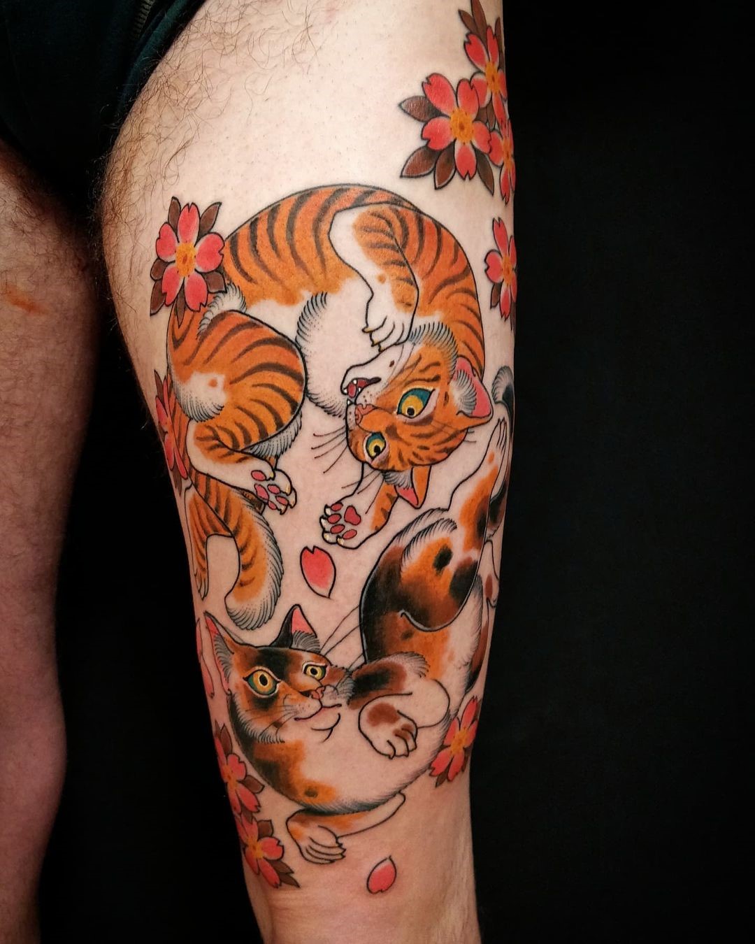 Orange Thigh Cat Tattoo